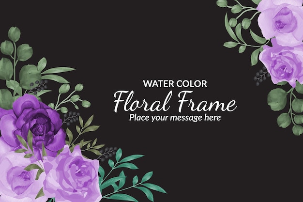 Hermoso fondo de marco floral acuarela dibujada a mano con plantilla de texto de muestra Vector Premium