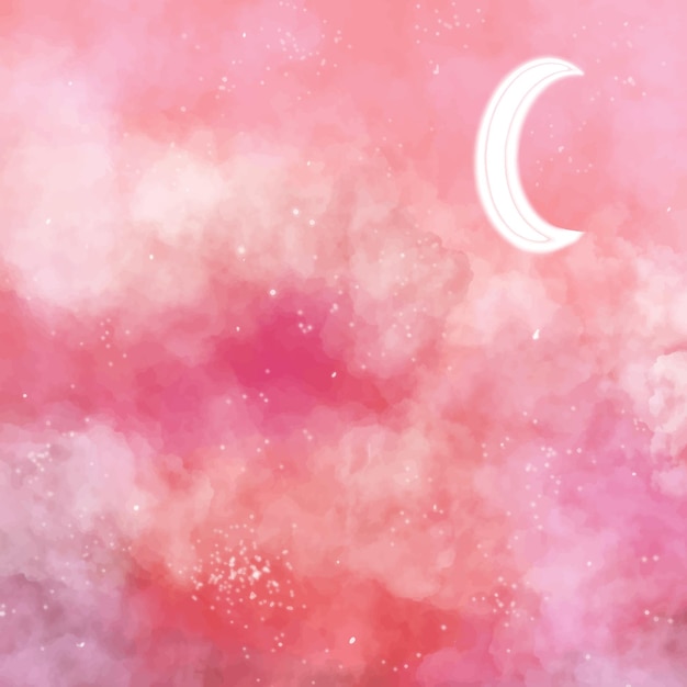 Hermoso fondo de naturaleza sobre fondo rosa con nubes rosadas y luna