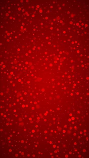 Hermoso fondo navideño de nevadas Sutiles copos de nieve voladores y estrellas sobre fondo rojo navideño Hermosa plantilla de superposición de nevadas Ilustración vectorial vertical