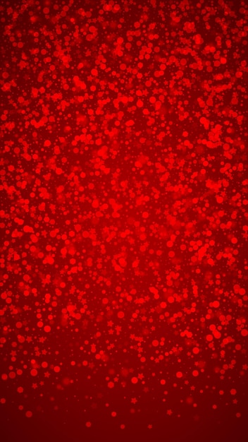 Hermoso fondo navideño de nevadas Sutiles copos de nieve voladores y estrellas sobre fondo rojo navideño Hermosa plantilla de superposición de nevadas Ilustración vectorial vertical