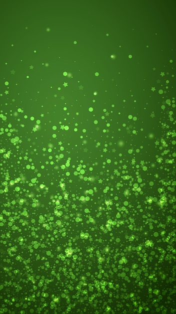 Hermoso fondo navideño de nevadas Sutiles copos de nieve voladores y estrellas sobre fondo verde navideño Hermosa plantilla de superposición de nevadas Ilustración vectorial vertical