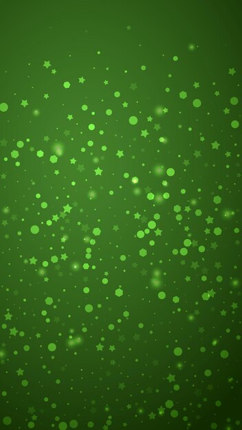 Hermoso fondo navideño de nevadas Sutiles copos de nieve voladores y estrellas sobre fondo verde navideño Hermosa plantilla de superposición de nevadas Ilustración vectorial vertical