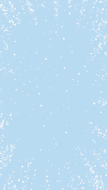 Hermoso fondo de nieve de Navidad Sutilmente volando copos de nieve y estrellas en un fondo azul claro de invierno Hermosa plantilla de superposición de nieve Ilustración vectorial vertical
