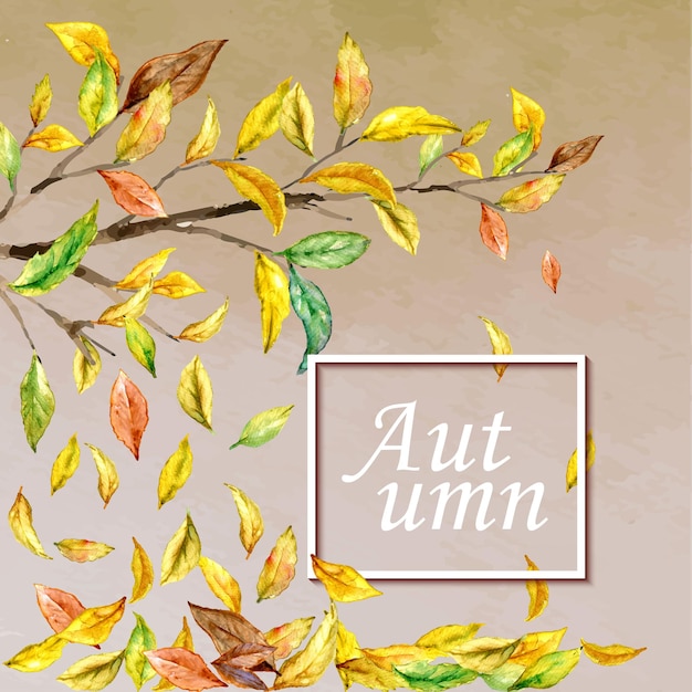 Vector hermoso fondo de otoño acuarela con hojas de color marrón amarillo