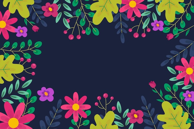 Vector hermoso fondo de pantalla de primavera de diseño plano con flores