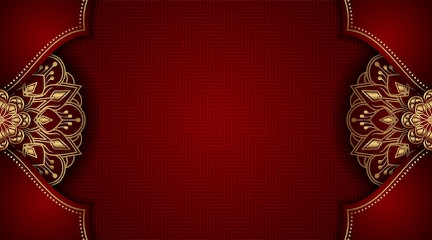 hermoso fondo rojo con adornos de mandala de oro