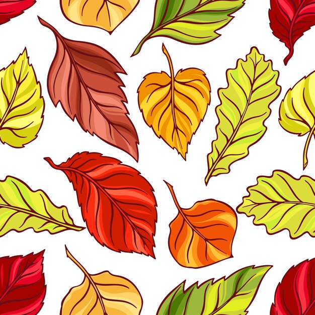 Hermoso fondo transparente de diferentes hojas de otoño. ilustración dibujada a mano