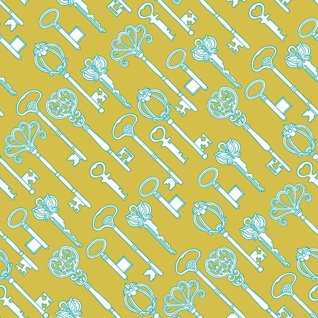 Hermoso fondo transparente de llaves vintage de bosquejo. ilustración dibujada a mano