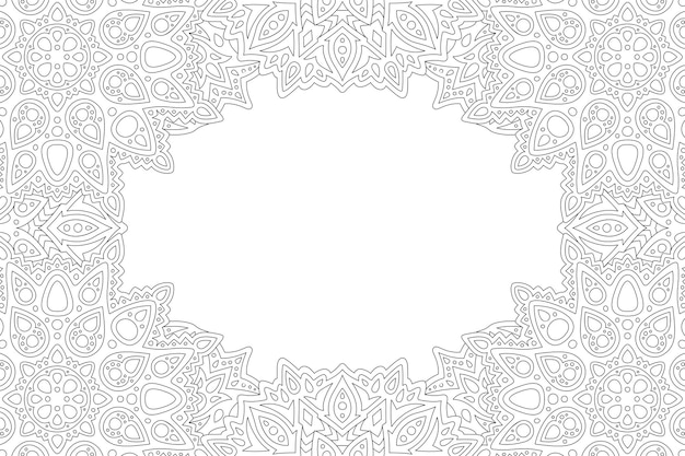 Hermoso fondo de vector monocromo para página de libro de colorear para adultos con borde oriental de rectángulo abstracto y espacio de copia en blanco