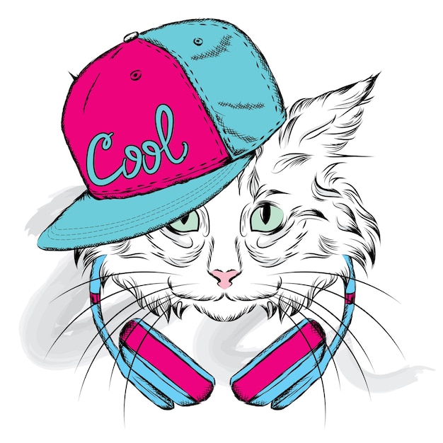 Vector hermoso gato hipster con una elegante gorra