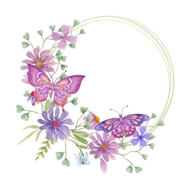 Vector hermoso hermoso marco de flores de primavera en acuarela