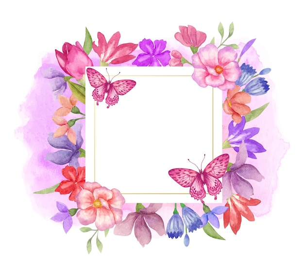 Hermoso hermoso marco de flores de primavera en acuarela