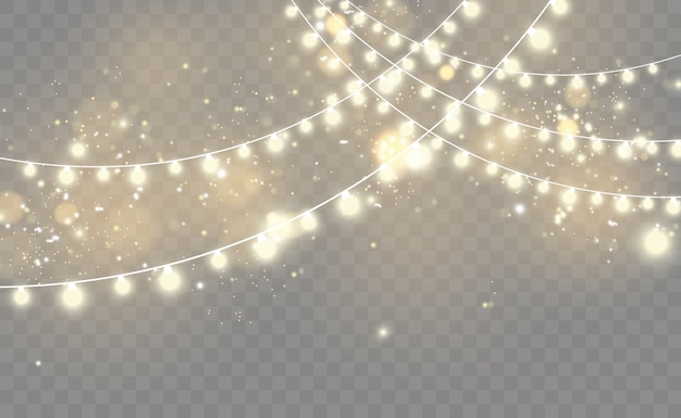 Hermoso hilo de guirnalda con bombillas iluminadas. Efecto de luz bokeh.