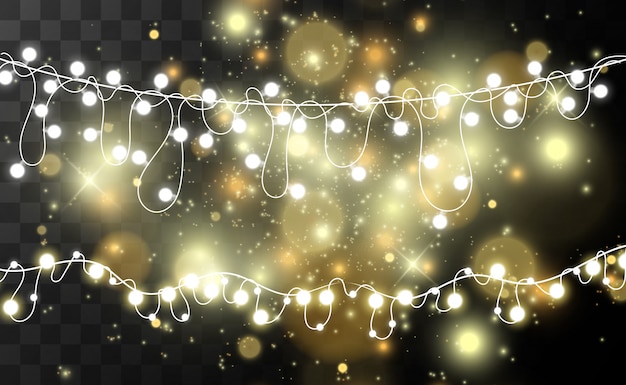 Hermoso hilo de guirnalda con bombillas iluminadas. Efecto de luz bokeh.