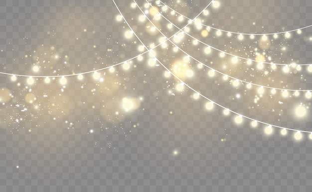 Hermoso hilo de guirnalda con bombillas iluminadas. Efecto de luz bokeh.