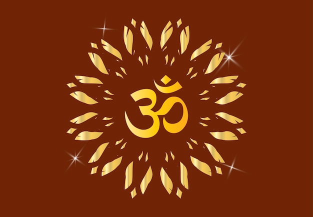 hermoso hinduismo o símbolo hindú Om o ohm o ron en tonos de color dorado para decoraciones.