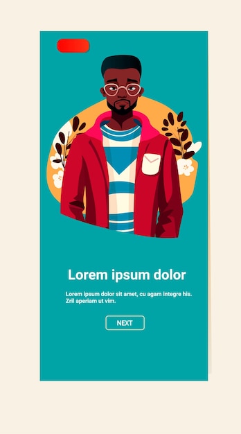 Hermoso hombre afroamericano joven posando en ropa casual retrato copia vertical espacio vector ilustración