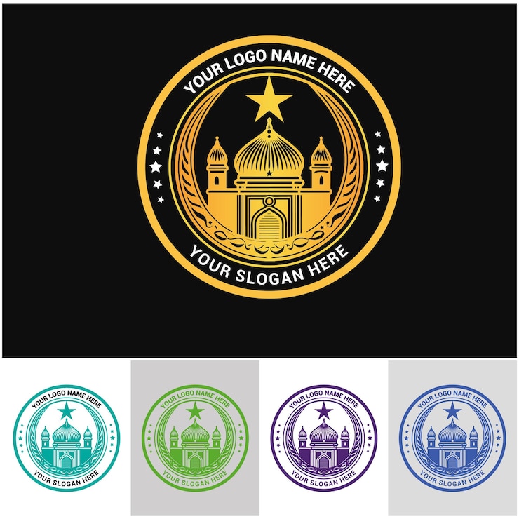 Vector hermoso icono de diseño de logotipo de mezquita para una plantilla de logotipo islámico profesional de colores