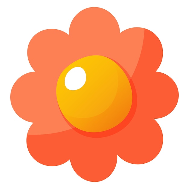 hermoso icono de flor vectorial con pétalos rosados y rojos con un centro amarillo vista delantera vista superior