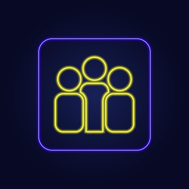 Hermoso icono de neón colorido con estilo 3 personas Vector