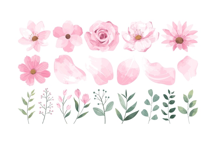 Vector hermoso juego de ilustraciones de flores rosas