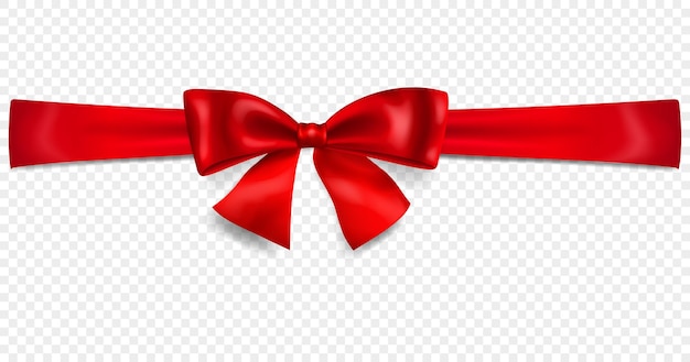 Hermoso lazo rojo con cinta horizontal con sombra aislada sobre fondo transparente Transparencia solo en formato vectorial