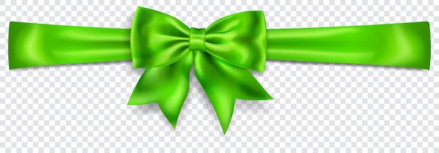 Hermoso lazo verde con cinta horizontal con sombra sobre fondo transparente. Transparencia solo en formato vectorial