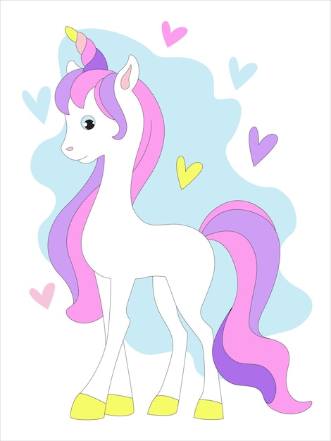 Hermoso lindo unicornio rosa. ilustración vectorial de dibujos animados