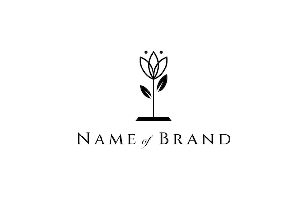 Hermoso logo de capullo de rosa o flor de tulipán decorado con burbujas de agua en un estilo de diseño plano simple