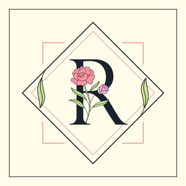 Hermoso logotipo de adornos de letras florales R