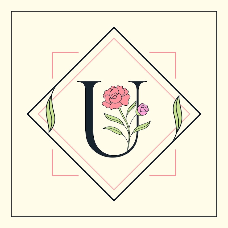 Vector hermoso logotipo de adornos de letras florales u