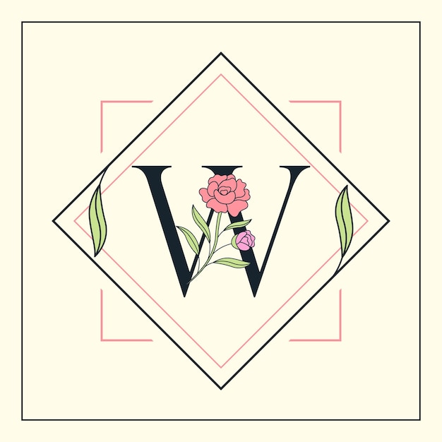 Vector hermoso logotipo de adornos de letras florales w