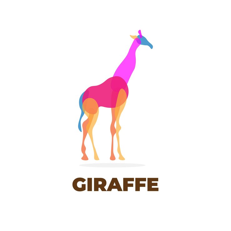Hermoso logotipo de ilustración de jirafa con colores alegres y superpuestos