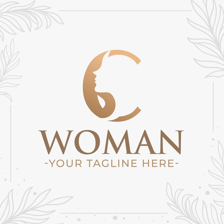 Vector hermoso logotipo con la letra c y la silueta de una mujer