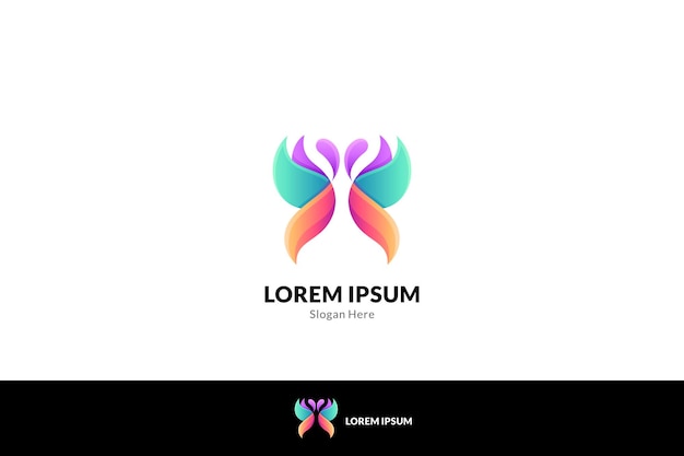 Hermoso logotipo de mariposa estilo de diseño 3d geométrico alegre lujoso femenino joven y moderno