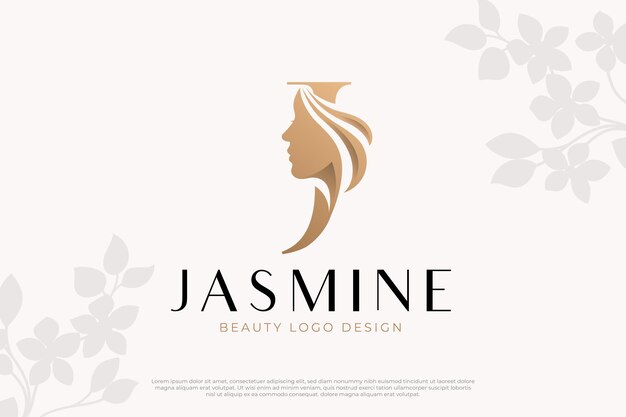 Hermoso logotipo de monograma de oro silueta de mujer letra J