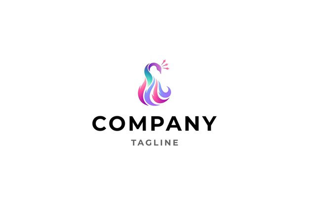 Hermoso logotipo de pavo real con estilo de diseño plano de gradiente colorido