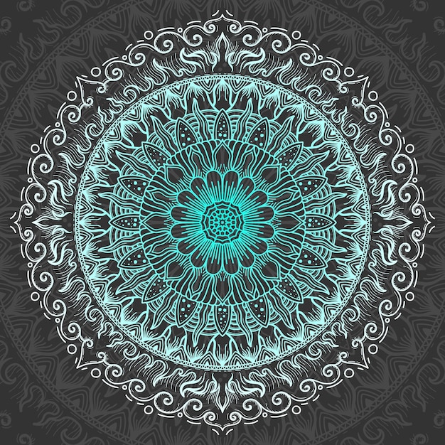 Vector hermoso mandala blanco y cian