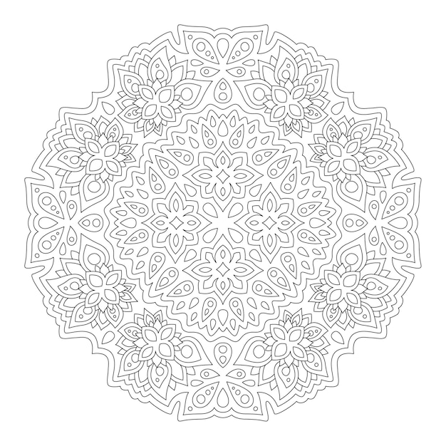 Hermoso mandala monocromo para colorear página de libro con patrón floral abstracto