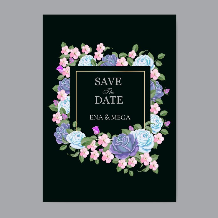 Hermoso marco floral con elegantes flores y hojas de rosa azul