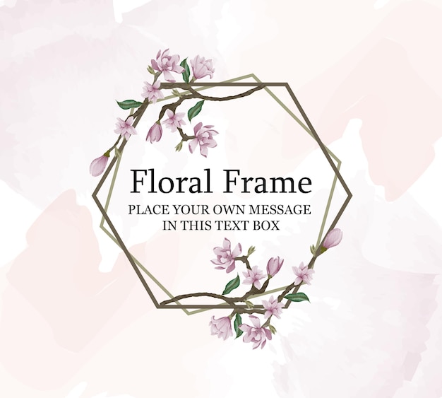 Hermoso marco floral de flor de magnolia acuarela pintada a mano.