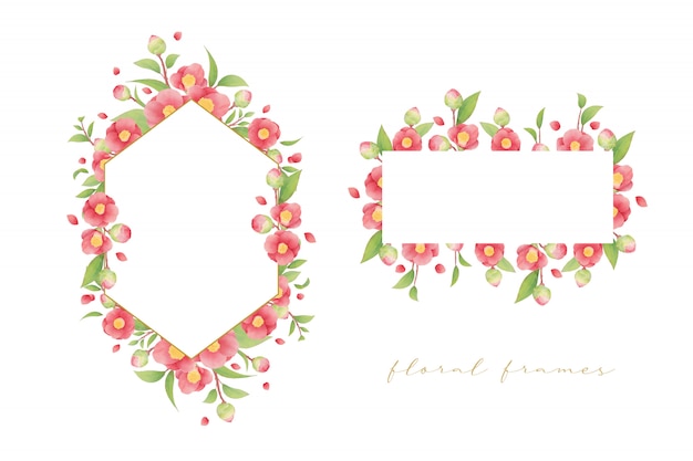 Vector hermoso marco floral con flores de camelia acuarela