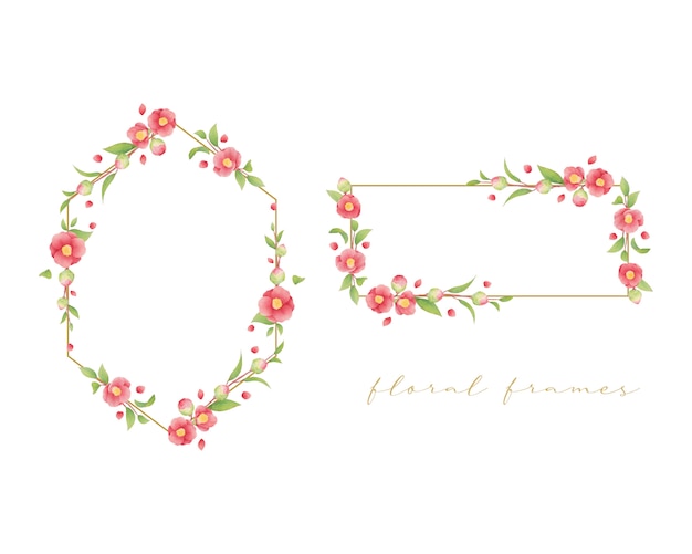 Vector hermoso marco floral con flores de camelia acuarela