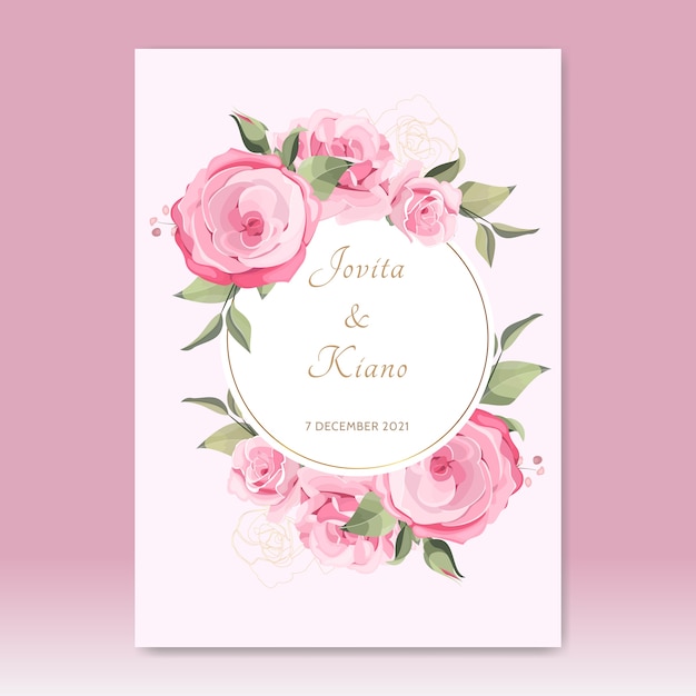 Vector hermoso marco tarjeta de boda con rosas