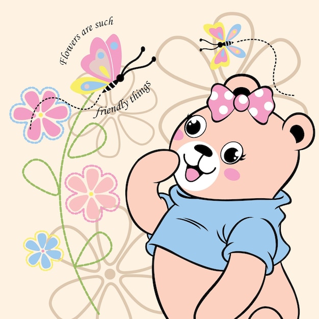 Vector hermoso oso decorado con flores ilustración vectorial