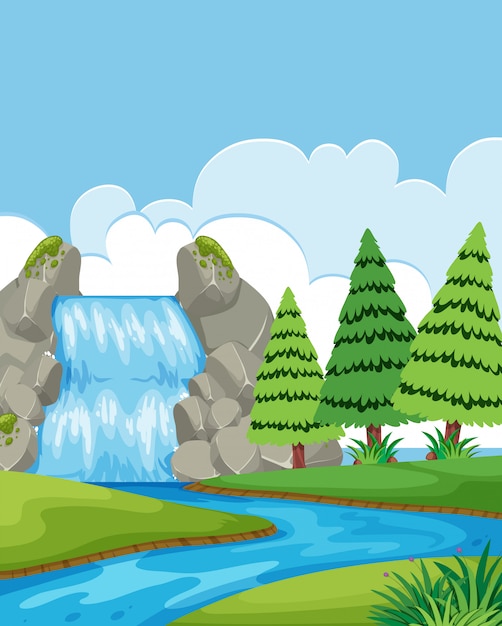 Vector un hermoso paisaje de cascada