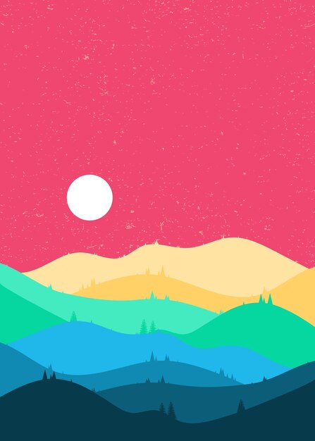 Vector hermoso paisaje colinas y montañas paisaje fondo ilustración diseño en diseño plano