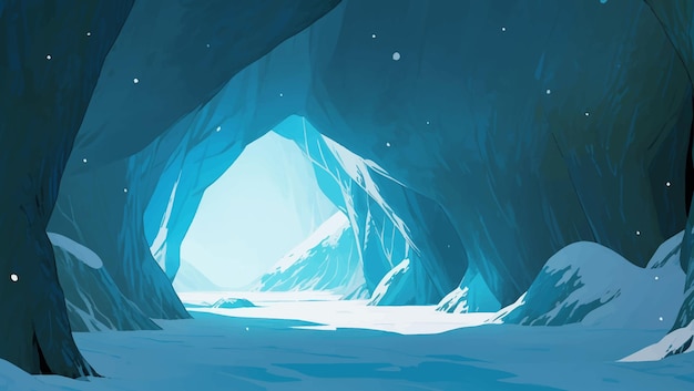 Vector hermoso paisaje de cueva congelada lleno de nieve ilustración de pintura dibujada a mano