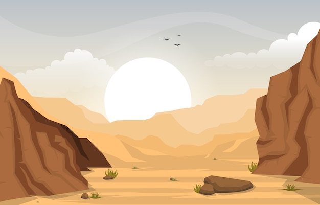 Hermoso paisaje del desierto occidental con Sky Rock Cliff Mountain Ilustración