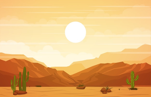 Vector hermoso paisaje del desierto occidental con sky rock cliff mountain ilustración